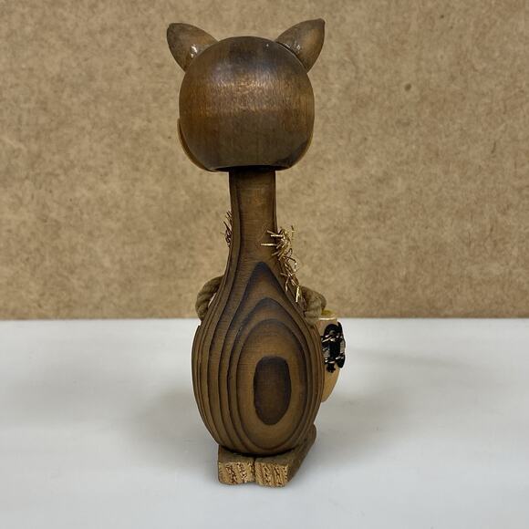 Vintage MCM Wooden Bobblehead Cat Playing Bongo Drums 4.5” Made In Japan - READ - Picture 5 of 9